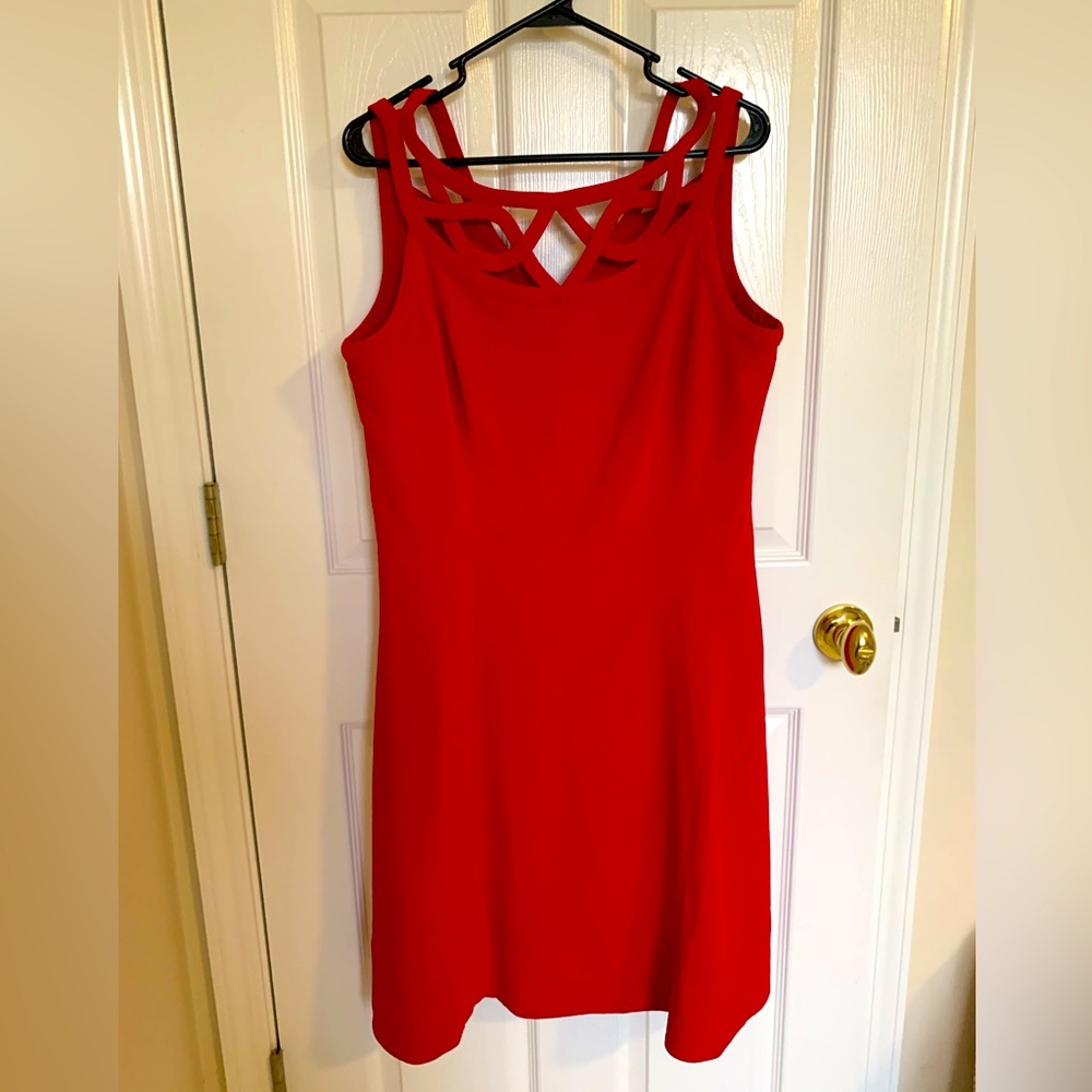 FINAL PRICE White House Black Market Fit & Flare Red Dress Sleeveless 14